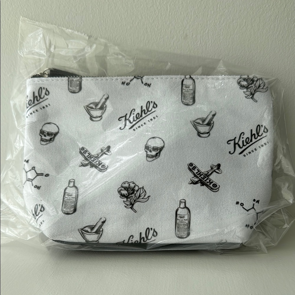 NWT Kiehl's Illustrated White Pouch. Free with bundle.